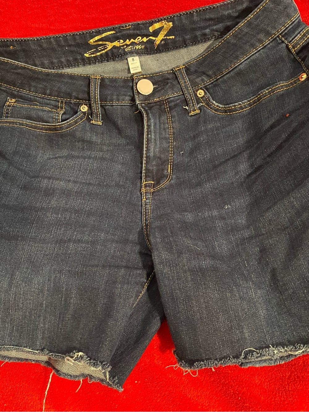 Seven7 Indigo Frayed Hem Denim Shorts
